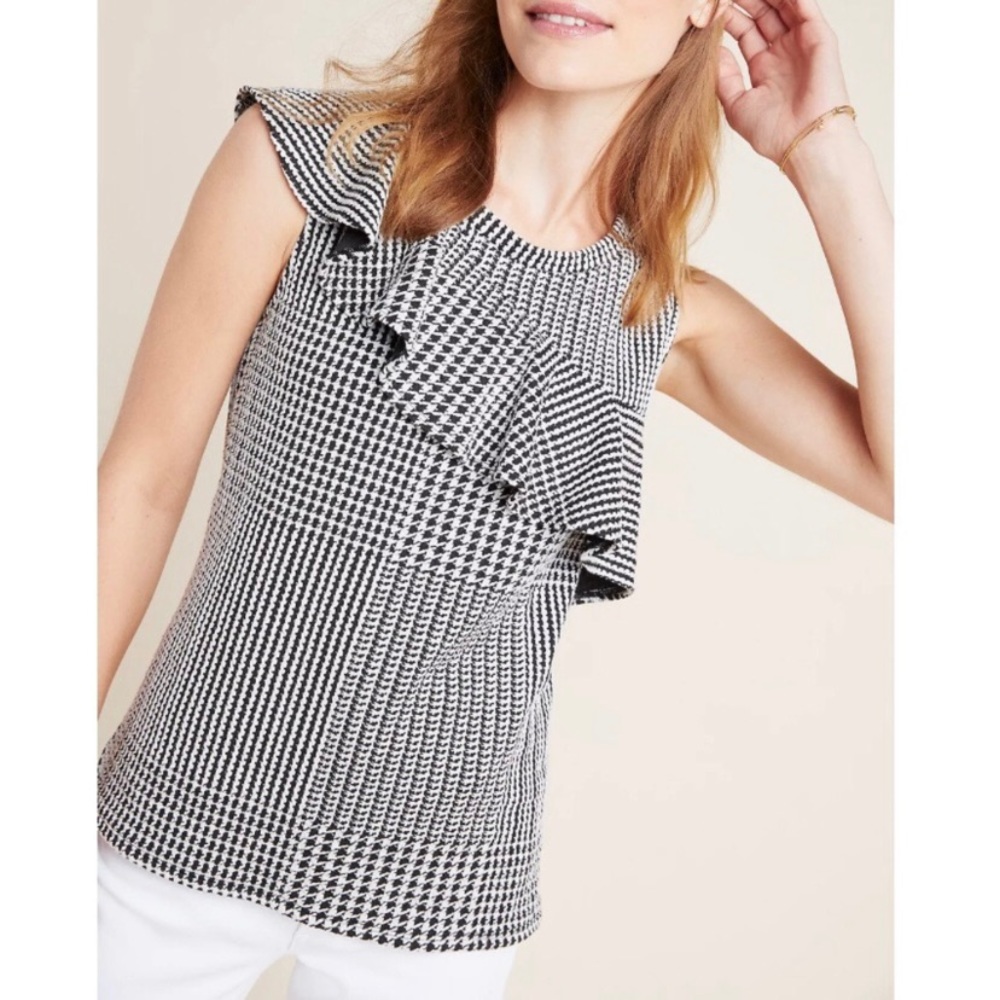 Anthropologie Callan Ruffle houndstooth sleeveless top